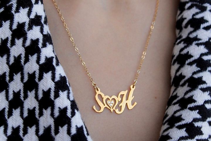 SIDE INITIALS ZIRCON NECKLACE