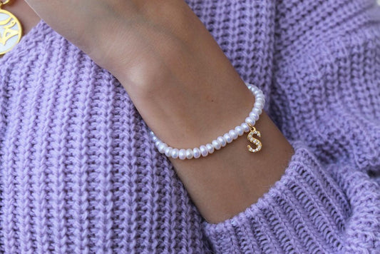 PEARL BRACELET WITH ZIRCON LETTER