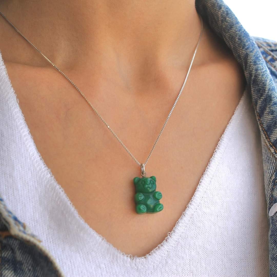 GREEN TEDDY BEAR NECKLACE